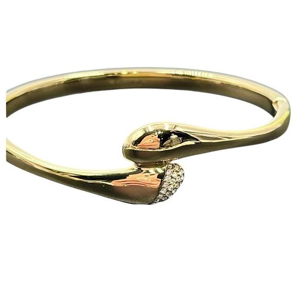 Skagen Gold Plated Hinged Pave knob ends Crossover Pebble Bangle Bracelet - Picture 2 of 13